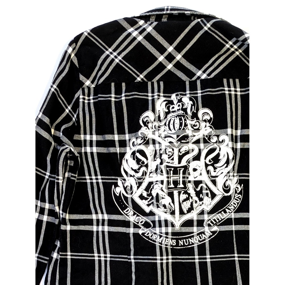Harry Potter Hogwarts Crest Plaid Flannel Hot Topic Shirt Girl's Boy's Junior L